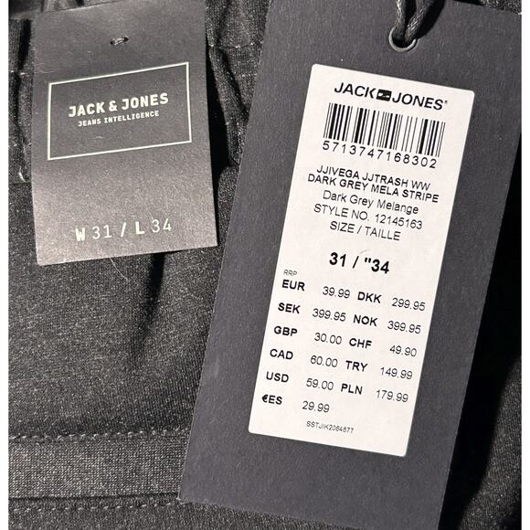 NWT Jack & Jones Vega Trash Pants 31X34 Grey w/ Blue Stripe - Picture 6 of 6